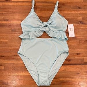 Hurley Aqua Blue Turquoise Cutout Ruffled One Piece Swimsuit